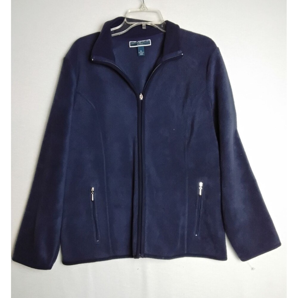 Karen Scott-Womens Zip Up Fleece Jacket XL Blue  Zip Pockets Soft Casual Outdoor